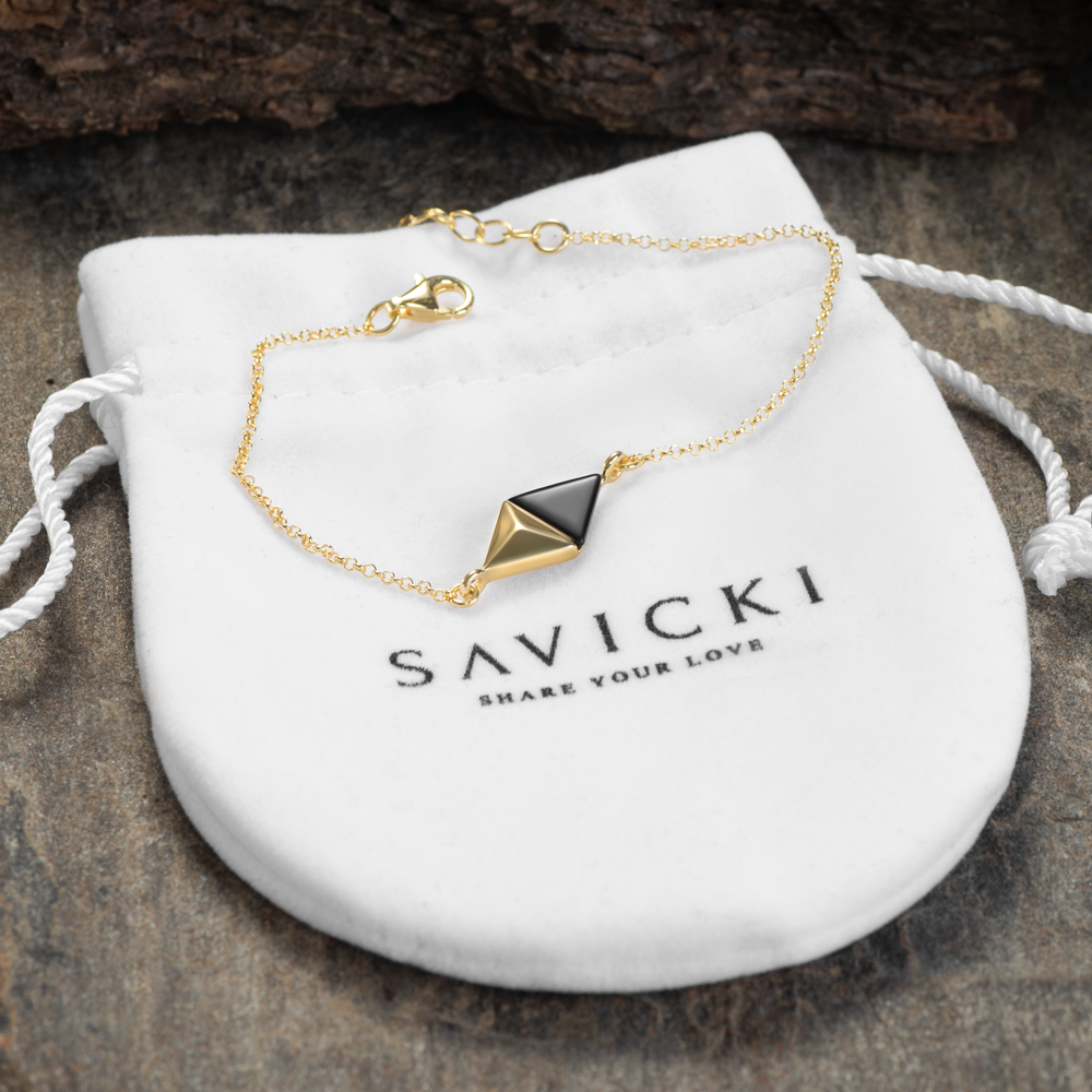 Bransoletka Savicki: srebrna pozłacana, onyks - 4