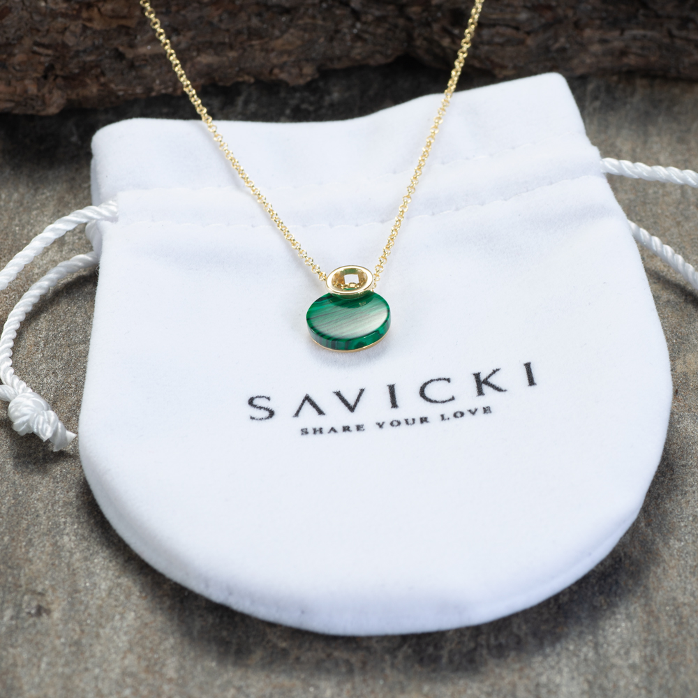 Naszyjnik Savicki: srebrny pozłacany, malachit - 4