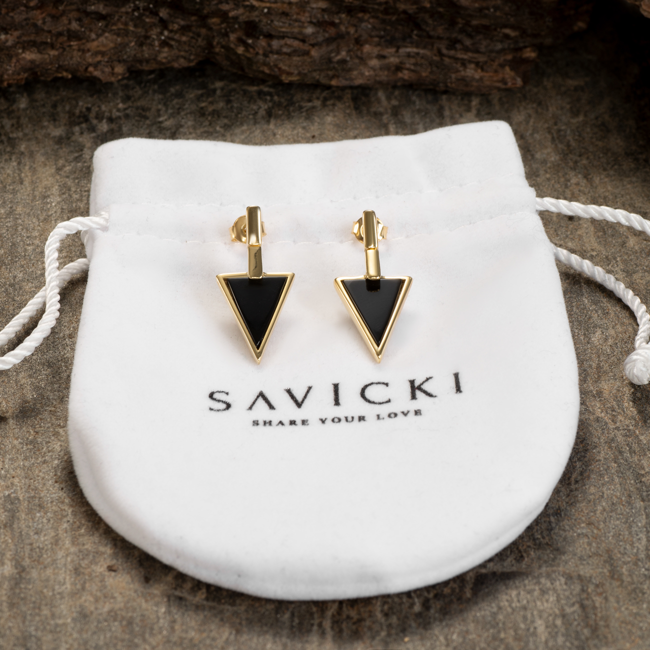 Kolczyki Savicki: srebrne pozłacane, onyksy - 4