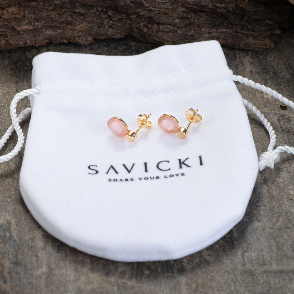Kolczyki koła Savicki: srebrne pozłacane, różowe kocie oko - 4