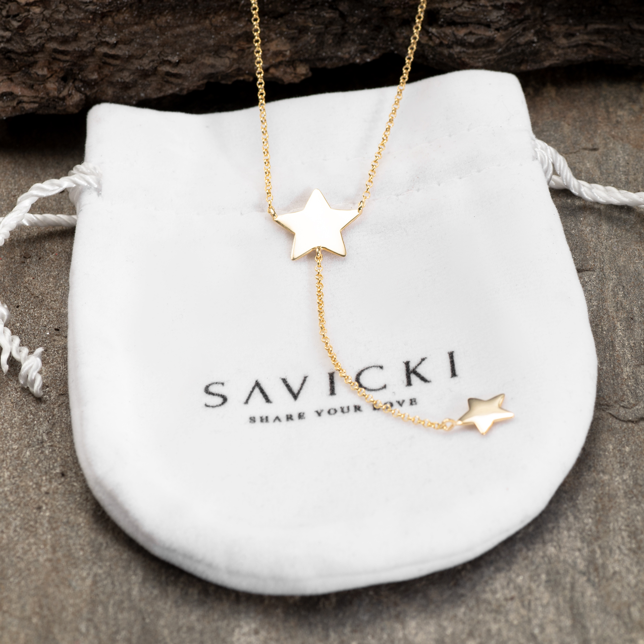Halskette Kette mit Anhänger Sterne Savicki: Silber Vergoldet