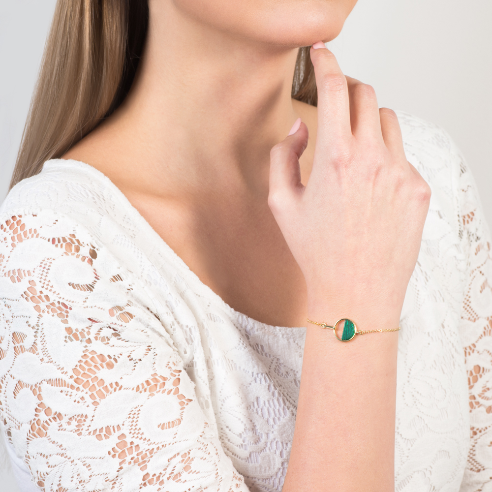 Bransoletka Savicki: srebrna pozłacana, malachit - 5