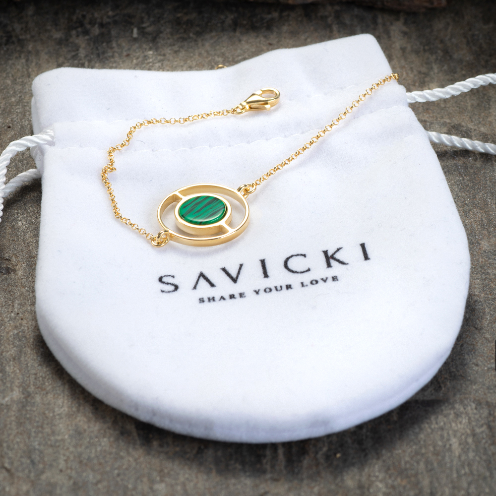 Bransoletka Savicki: srebrna pozłacana, malachit - 4