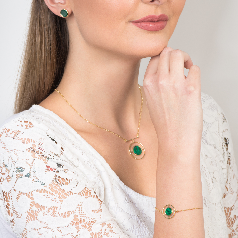 Bransoletka Savicki: srebrna pozłacana, malachit - 6