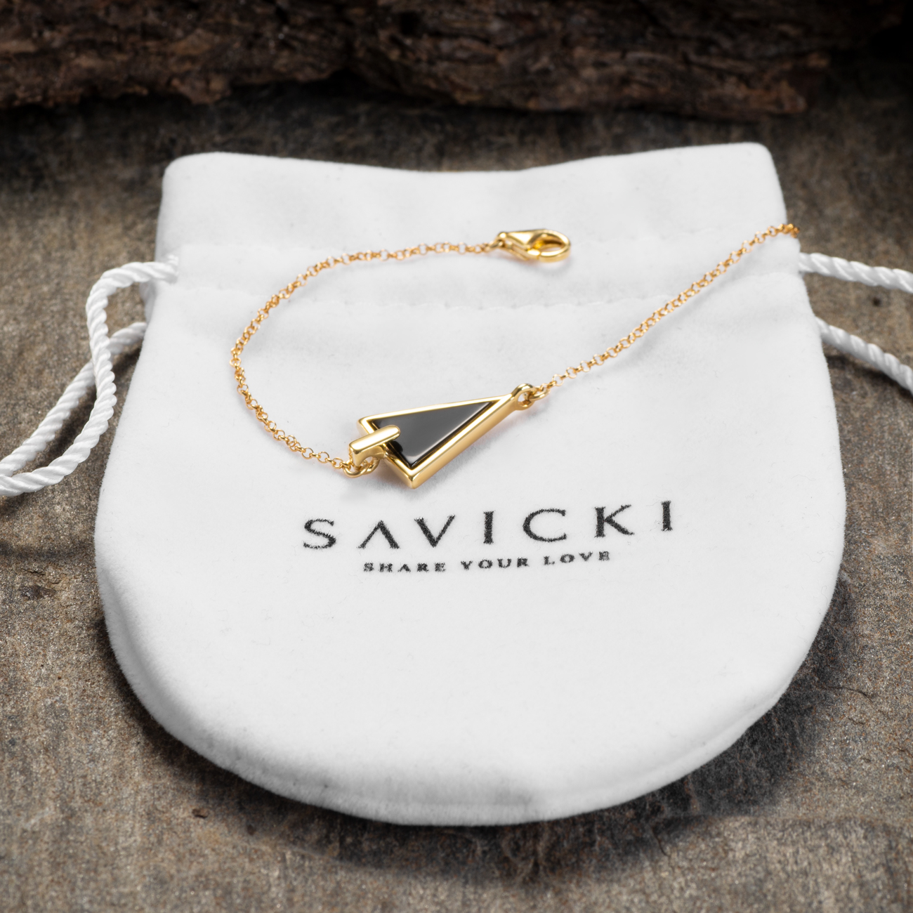 Bransoletka Savicki: srebrna pozłacana, onyks - 4