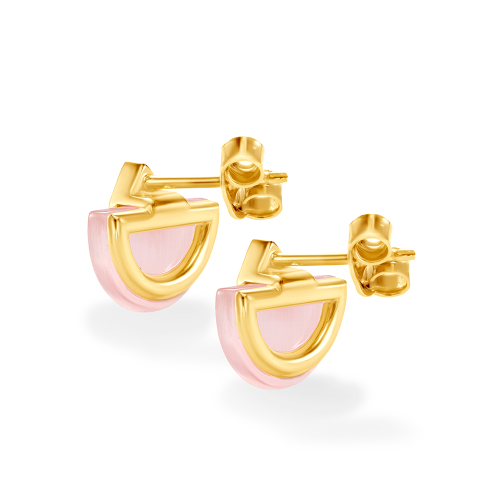 Kolczyki Savicki: srebrne pozłacane, różowe kocie oko - 3