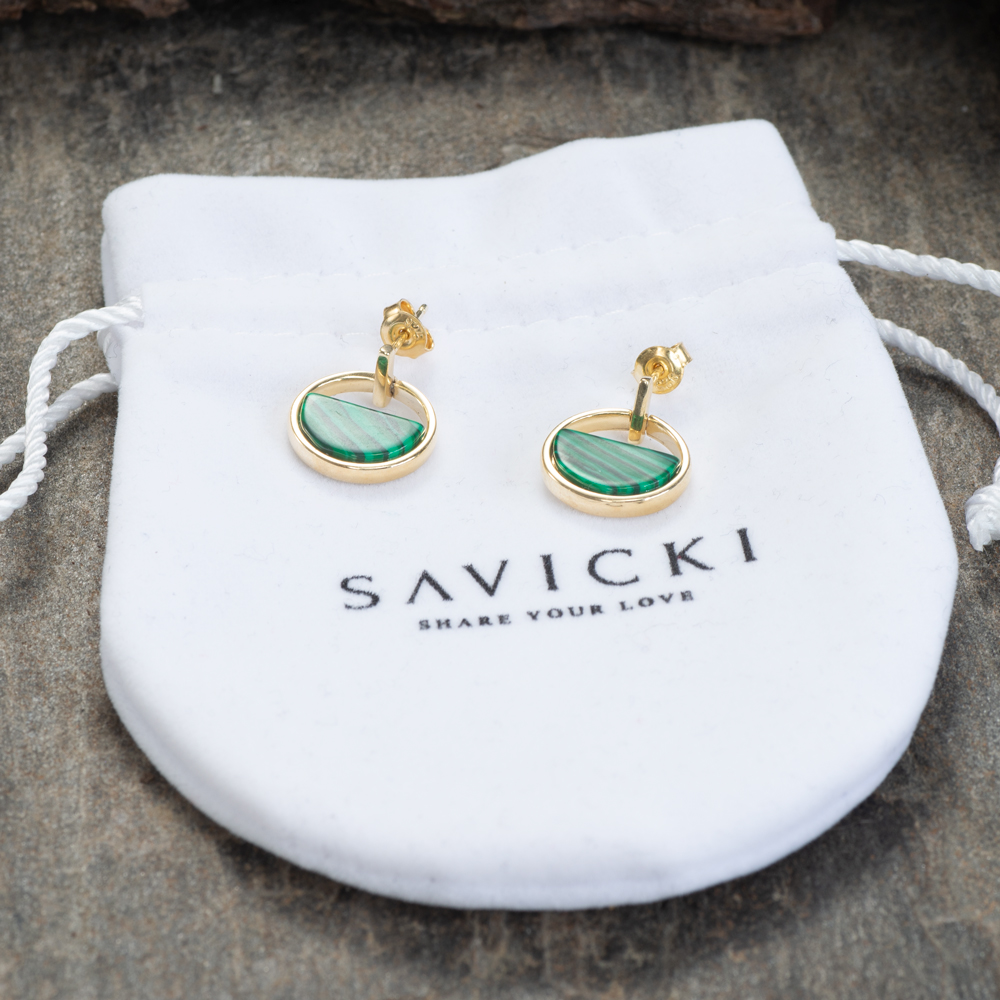 Kolczyki Savicki: srebrne pozłacane, malachity - 4