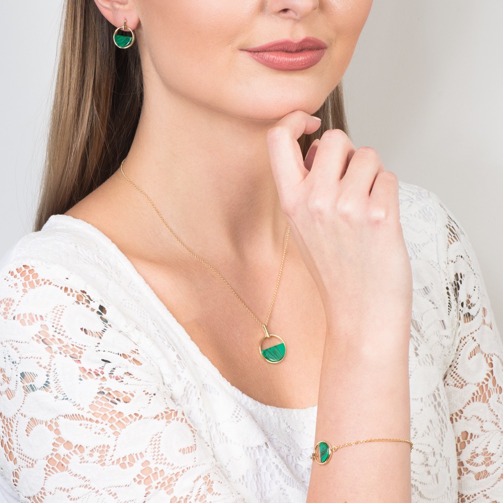 Kolczyki Savicki: srebrne pozłacane, malachity - 6