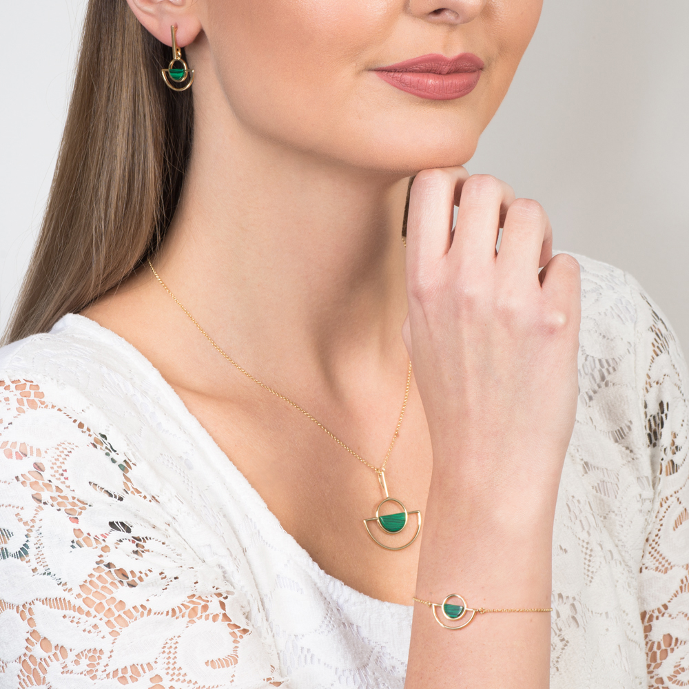 Kolczyki Savicki: srebrne pozłacane, malachity - 6