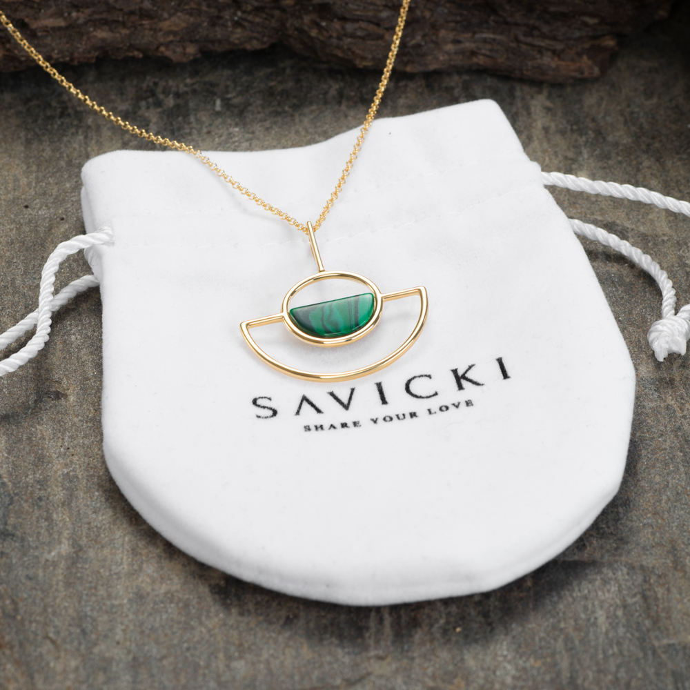 Naszyjnik Savicki: srebrny pozłacany, malachit