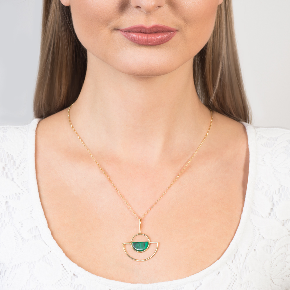 Naszyjnik Savicki: srebrny pozłacany, malachit