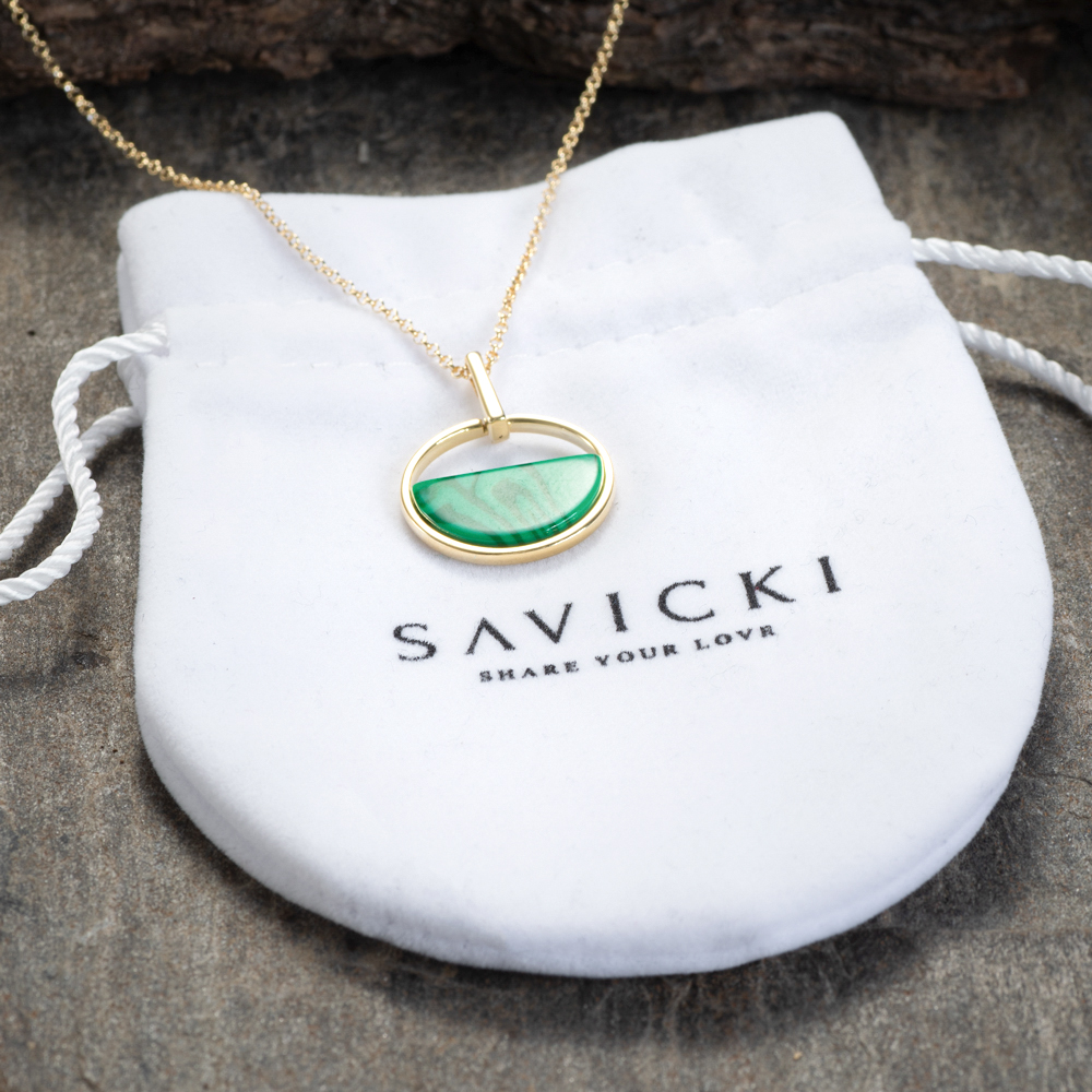 Naszyjnik Savicki: srebrny pozłacany, malachit - 4