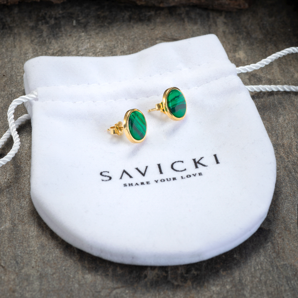 Kolczyki Savicki: srebrne pozłacane, malachity - 4