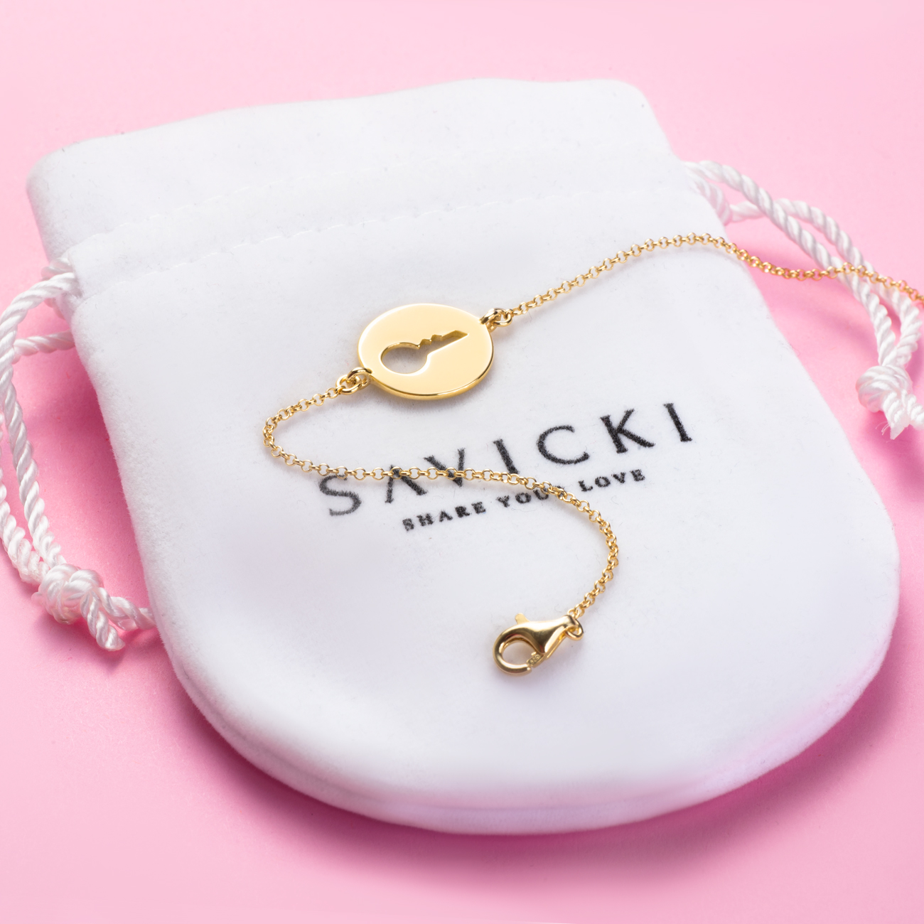 Armband Kette mit Anhänger  Schlüssel Savicki: Silber Vergoldet - 4