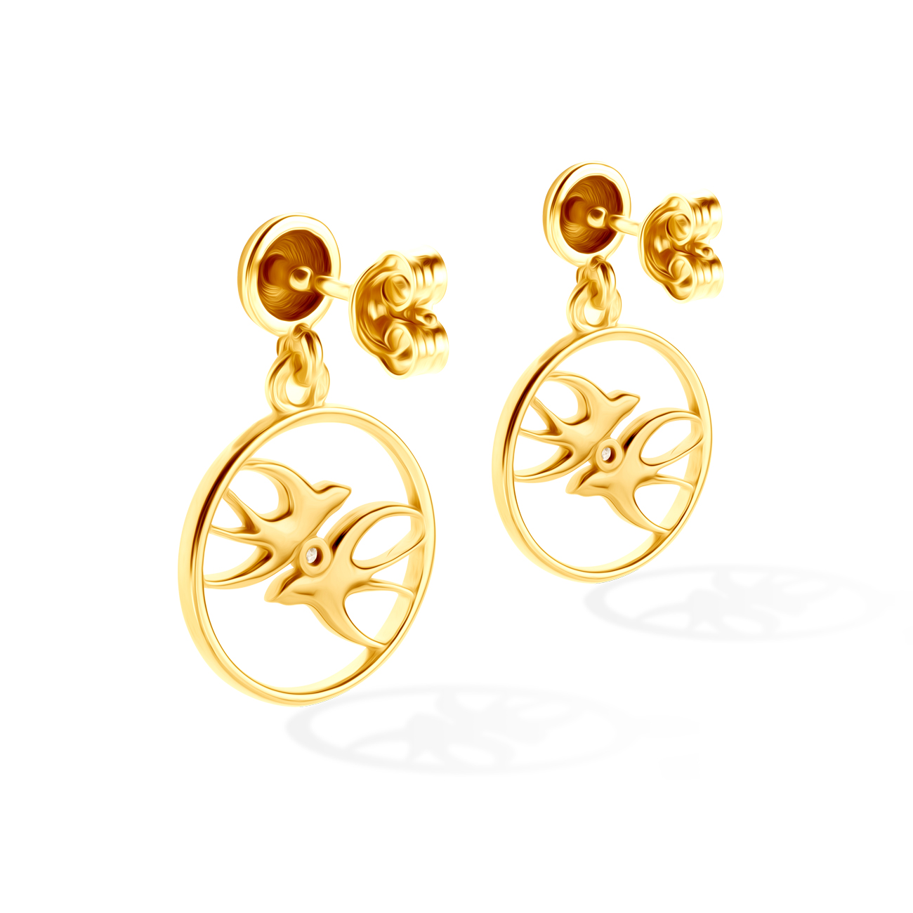 Ohrringe Schwalben Animals: Silber Vergoldet, Zirkonia - 3