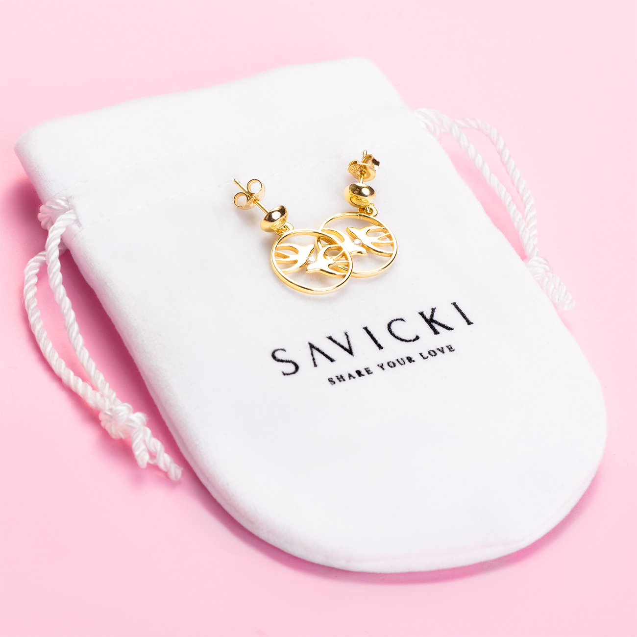 Ohrringe Schwalben Animals: Silber Vergoldet, Zirkonia - 4