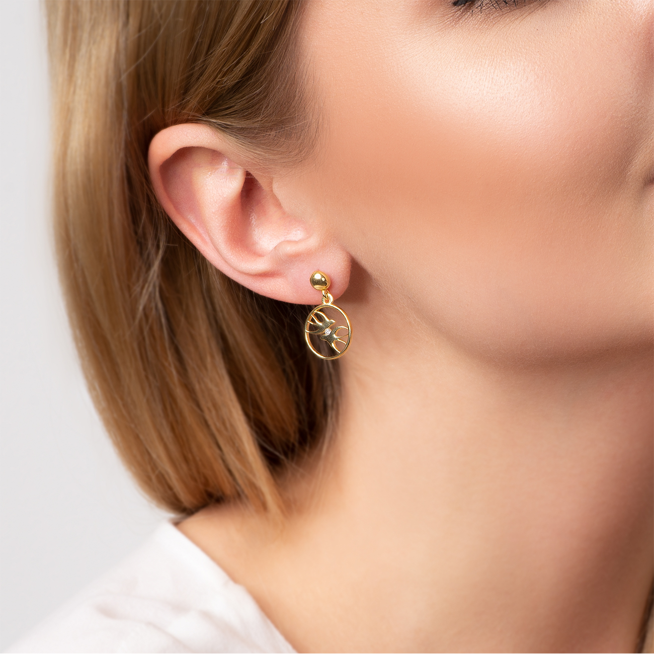 Ohrringe Schwalben Animals: Silber Vergoldet, Zirkonia - 5