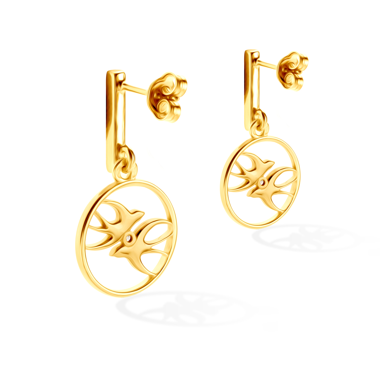 Kolczyki jaskółki Animals: srebrne pozłacane, cyrkonie - 3