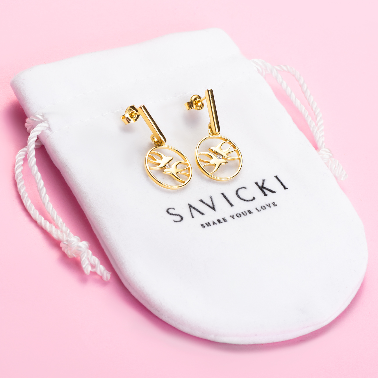 Kolczyki jaskółki Animals: srebrne pozłacane, cyrkonie - 4