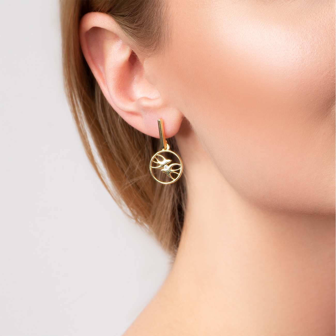 Kolczyki jaskółki Animals: srebrne pozłacane, cyrkonie - 5