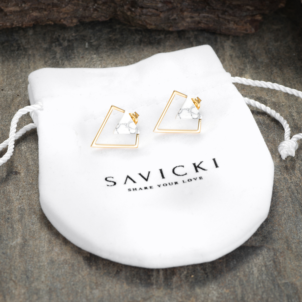 Kolczyki Savicki: srebrne pozłacane, howlity - 4