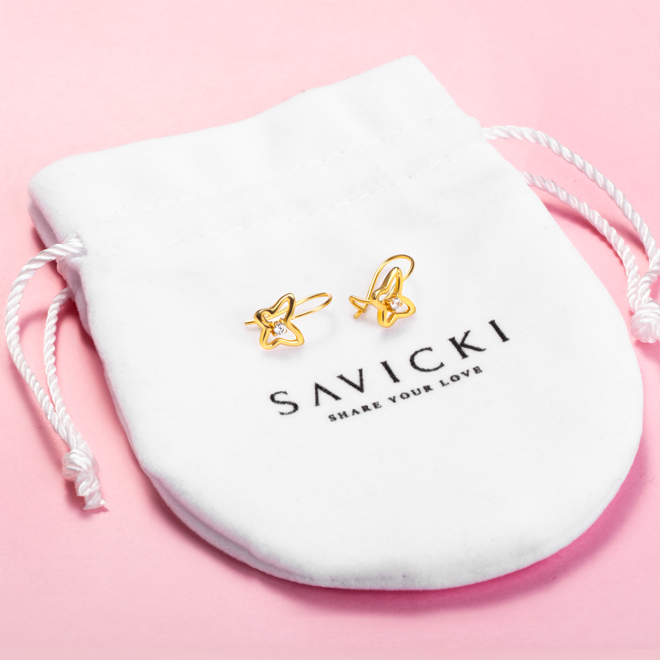 Kolczyki motylki Animals: srebrne pozłacane, cyrkonie