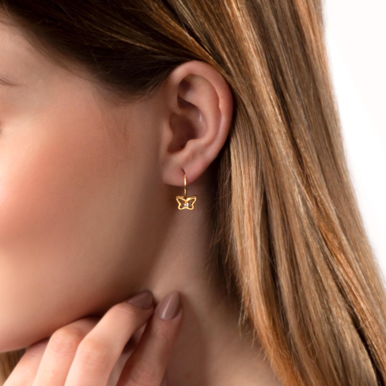 Kolczyki motylki Animals: srebrne pozłacane, cyrkonie