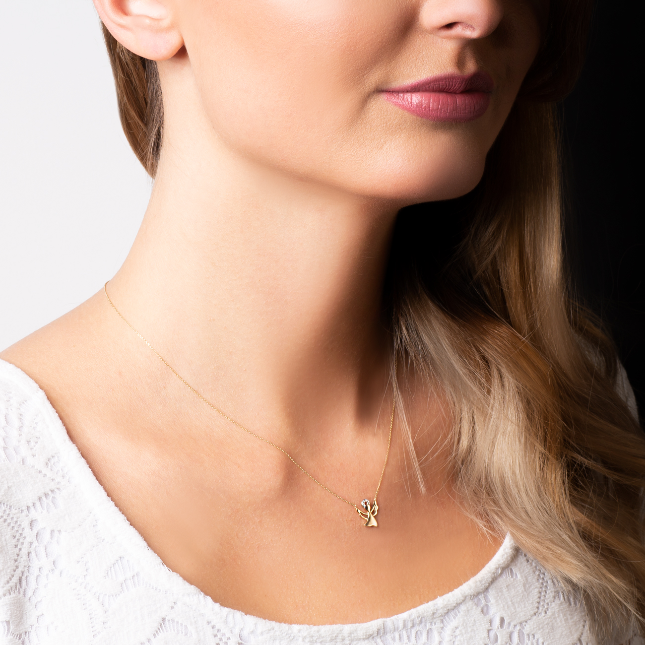 Naszyjnik aniołek złoty 585 z białymi diamentami 0.01ct 45 cm - 3