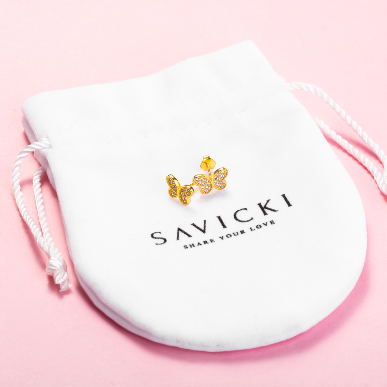 Kolczyki motylki Savicki: srebrne pozłacane - 4
