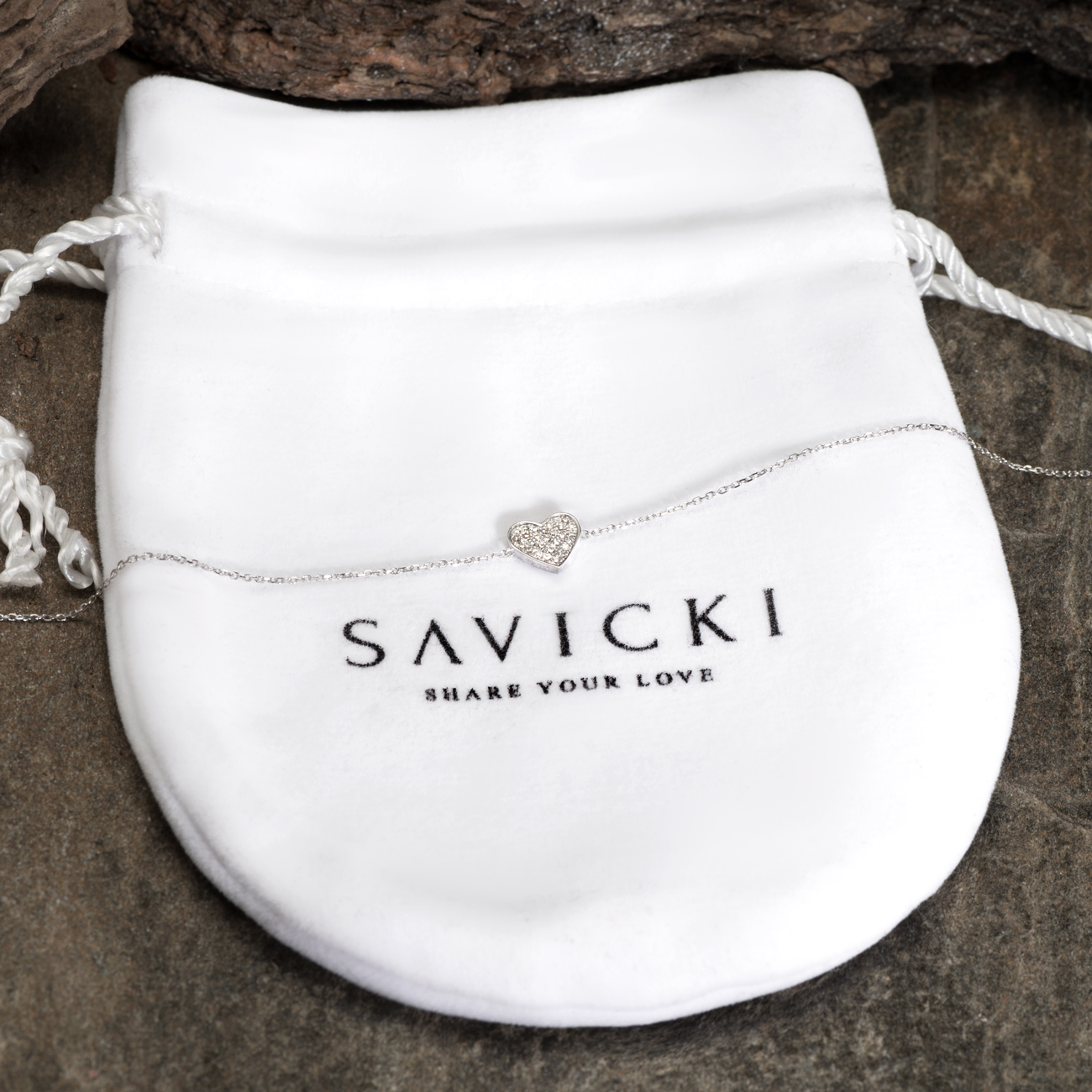 Bransoletka z sercem SAVICKI: białe złoto, diamenty - 3