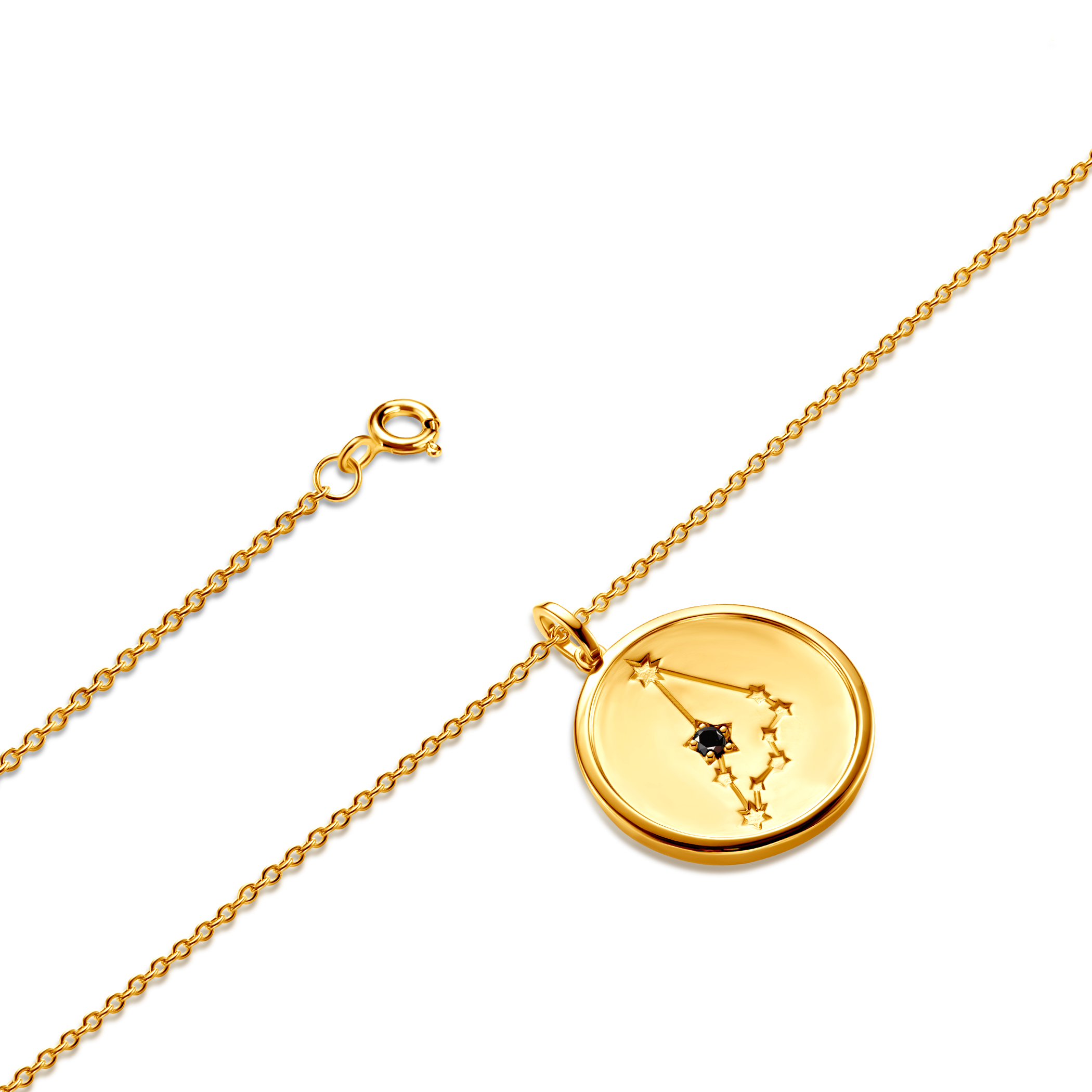 Naszyjnik znak zodiaku koziorożec Savicki: srebrny pozłacany, czarny diament - 3