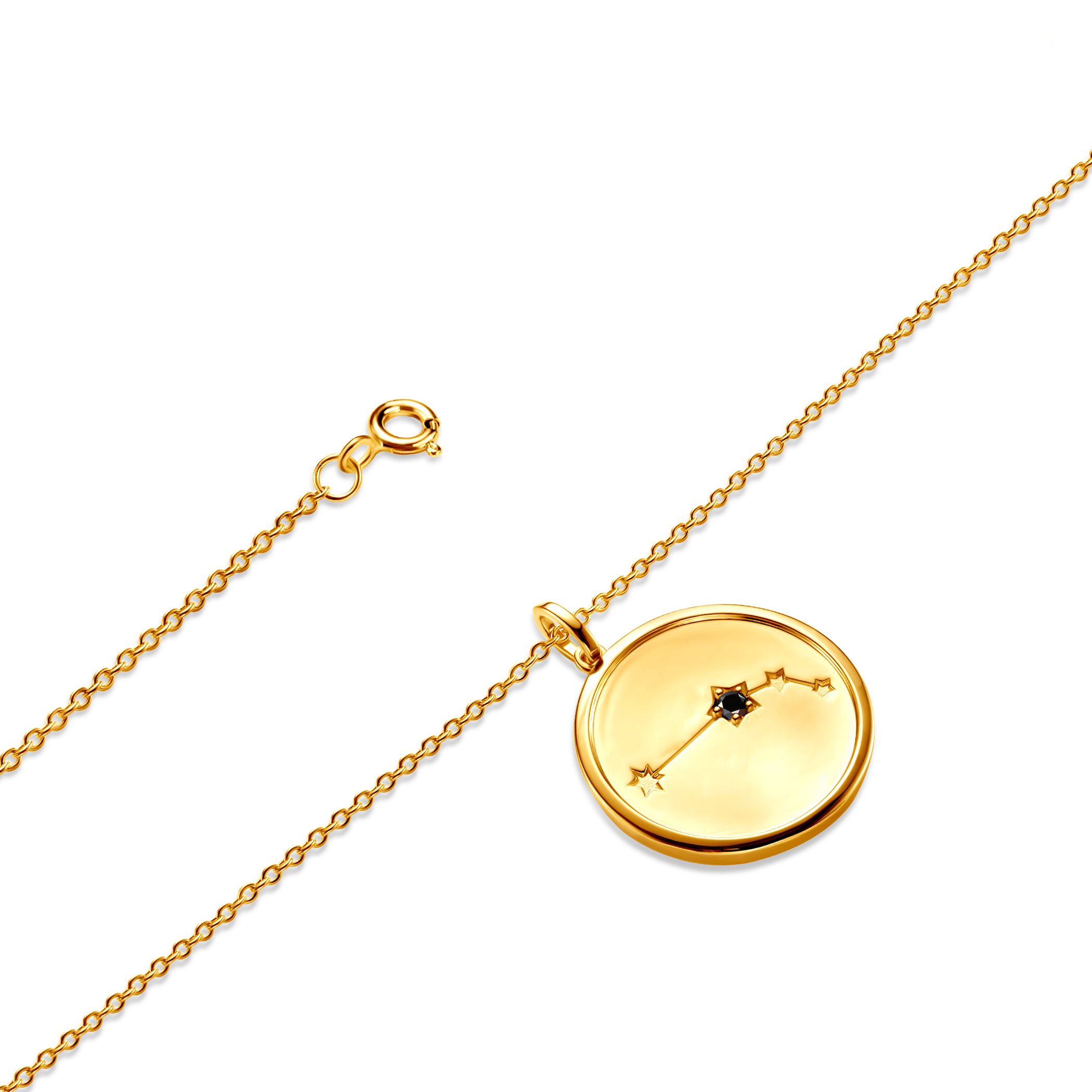 Naszyjnik znak zodiaku baran Savicki: srebrny pozłacany, czarny diament - 3