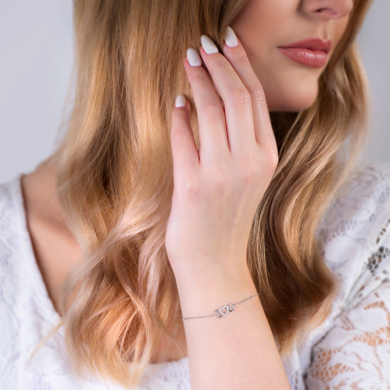 Bransoletka celebrytka z białego złota 585 z białym diamentem 0.05ct 18cm