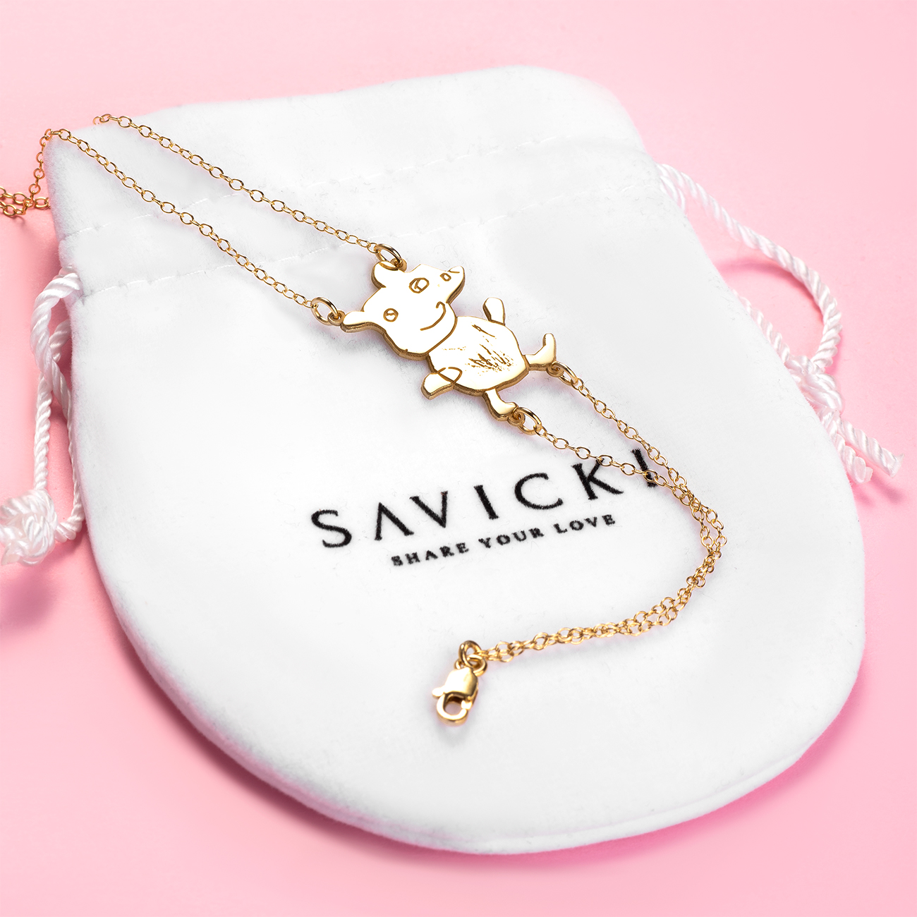 Bransoletka celebrytka świnka Savicki: srebrna pozłacana