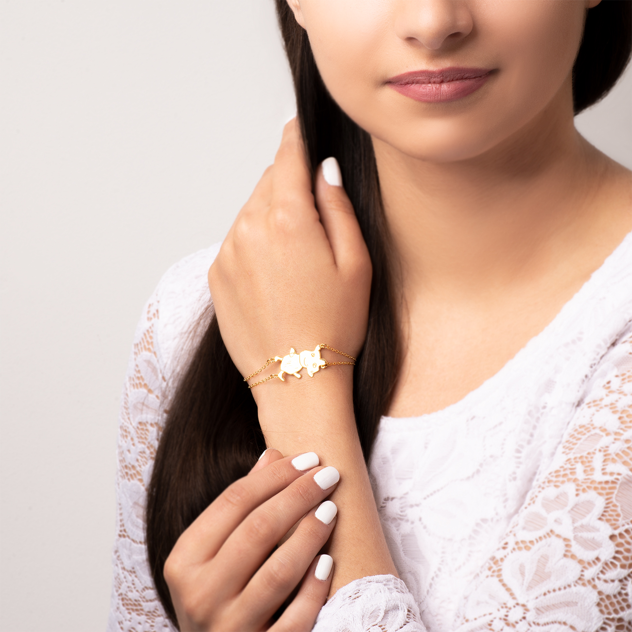 Bransoletka celebrytka świnka Savicki: srebrna pozłacana