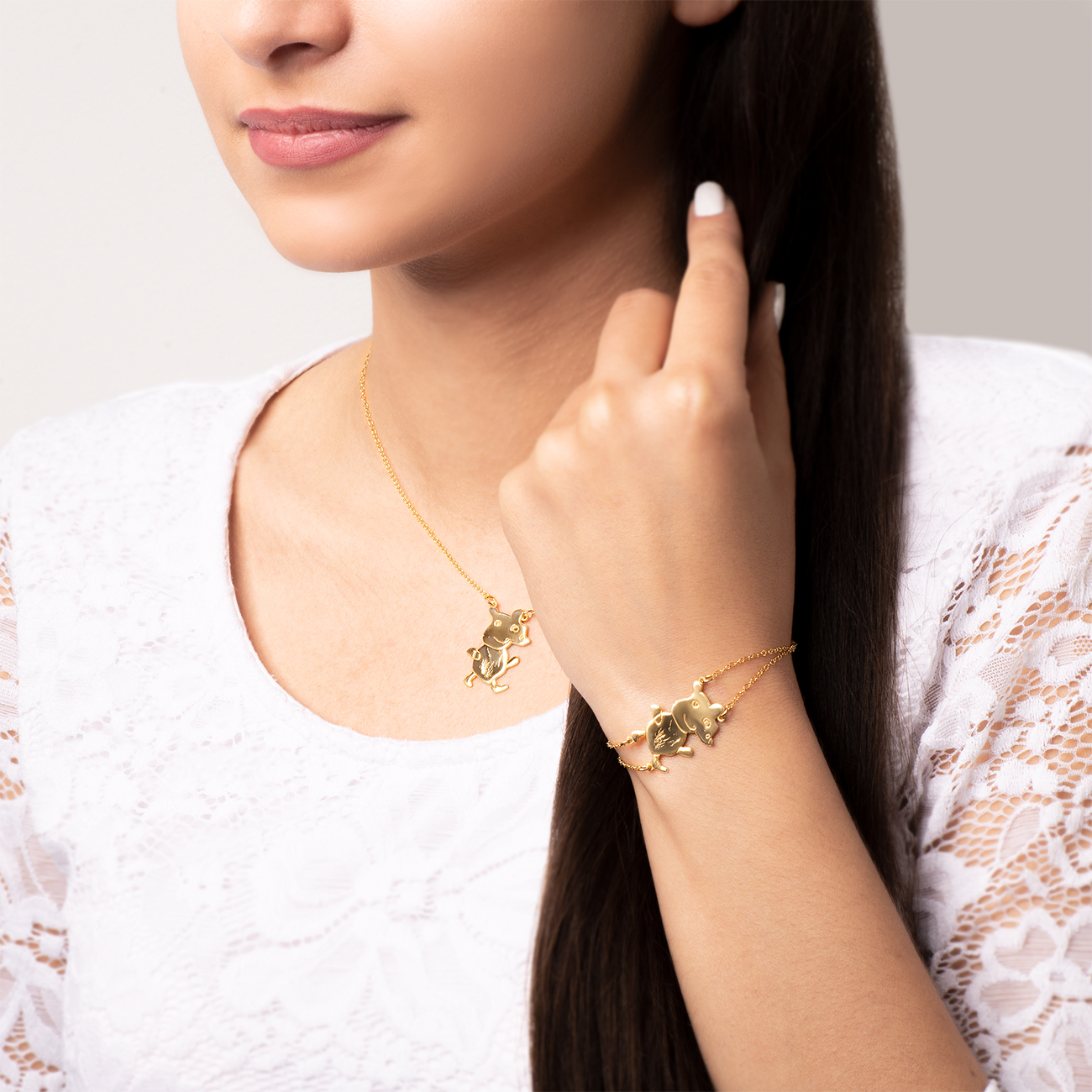 Bransoletka celebrytka świnka Savicki: srebrna pozłacana