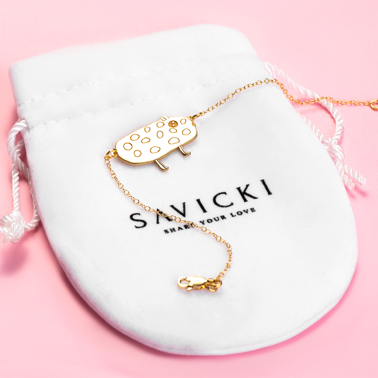 Bransoletka celebrytka świnka Savicki: srebrna pozłacana - 4