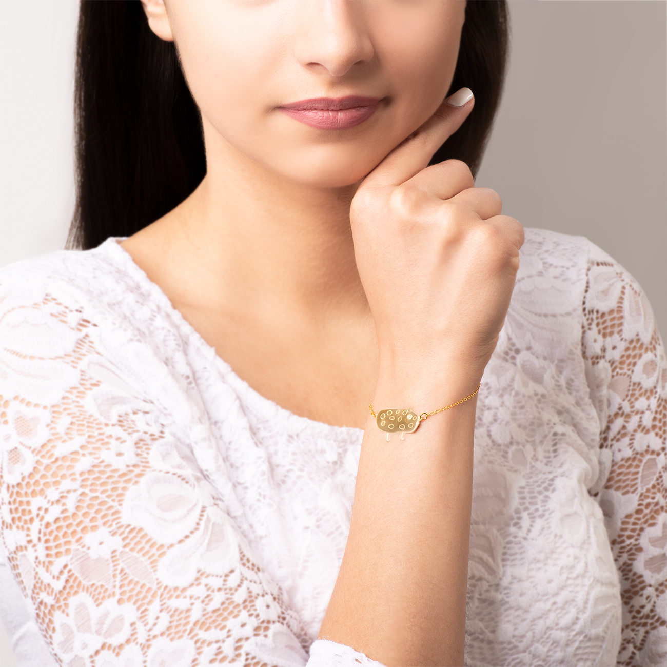 Bransoletka celebrytka świnka Savicki: srebrna pozłacana - 5