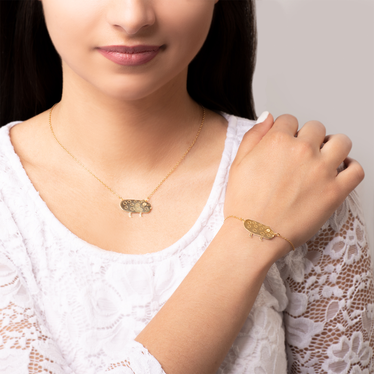 Bransoletka celebrytka świnka Savicki: srebrna pozłacana - 6