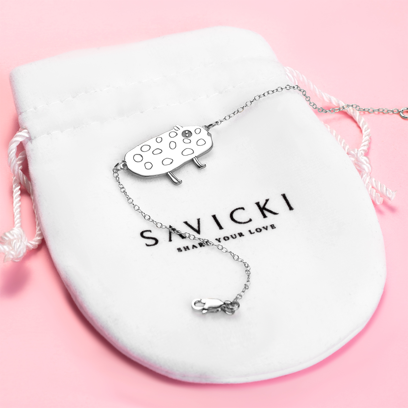 Bransoletka celebrytka świnka Savicki: srebrna - 4