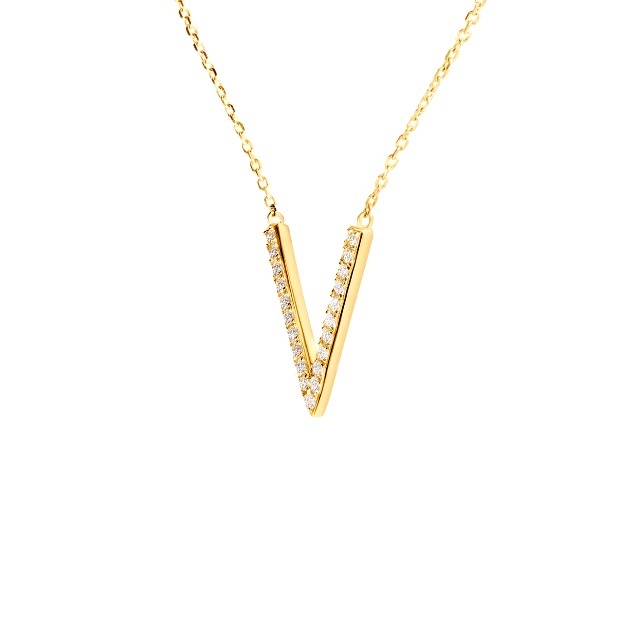 Naszyjnik litera V Savicki: złoty, diamenty
