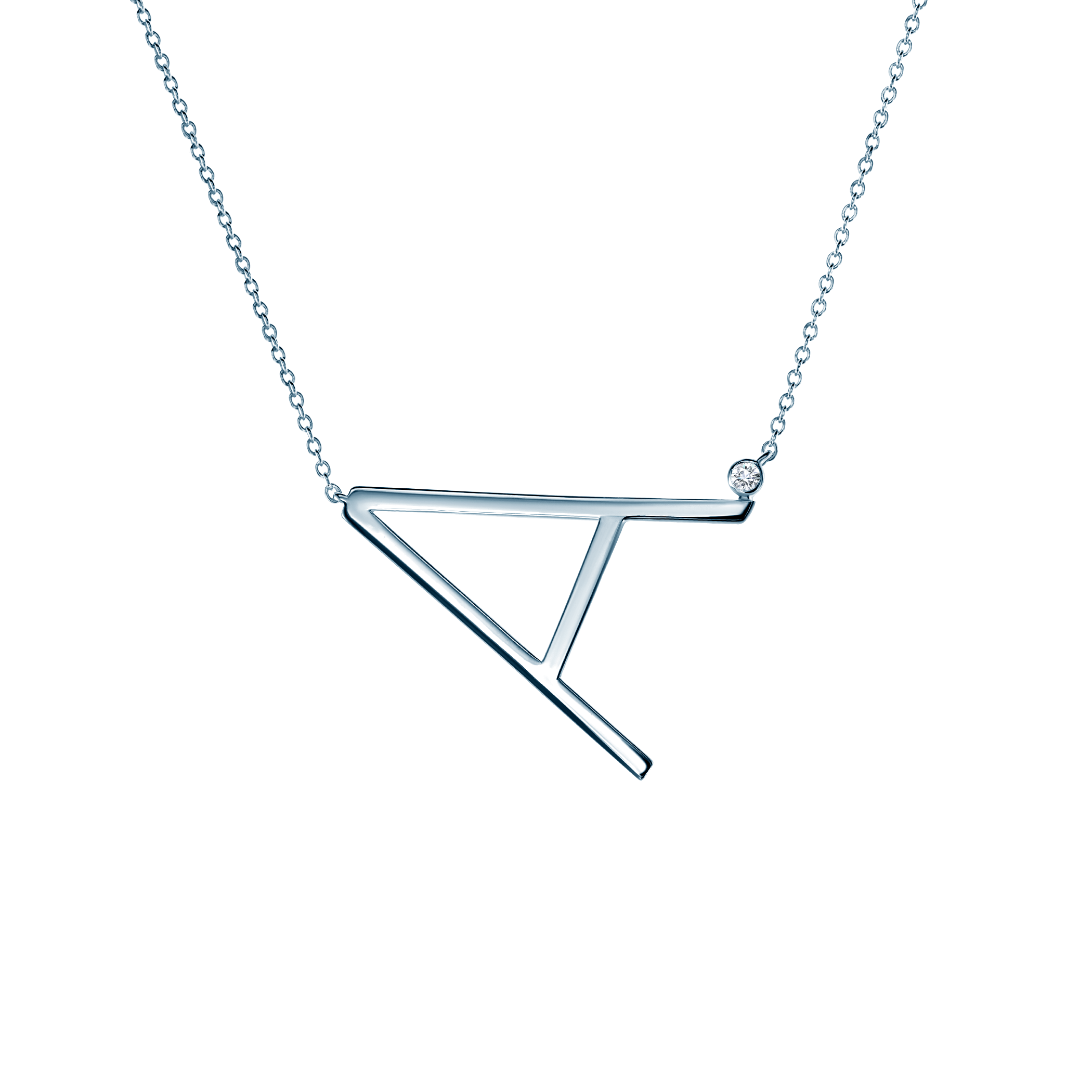 Naszyjnik celebrytka litera A Savicki: srebrny, biały szafir