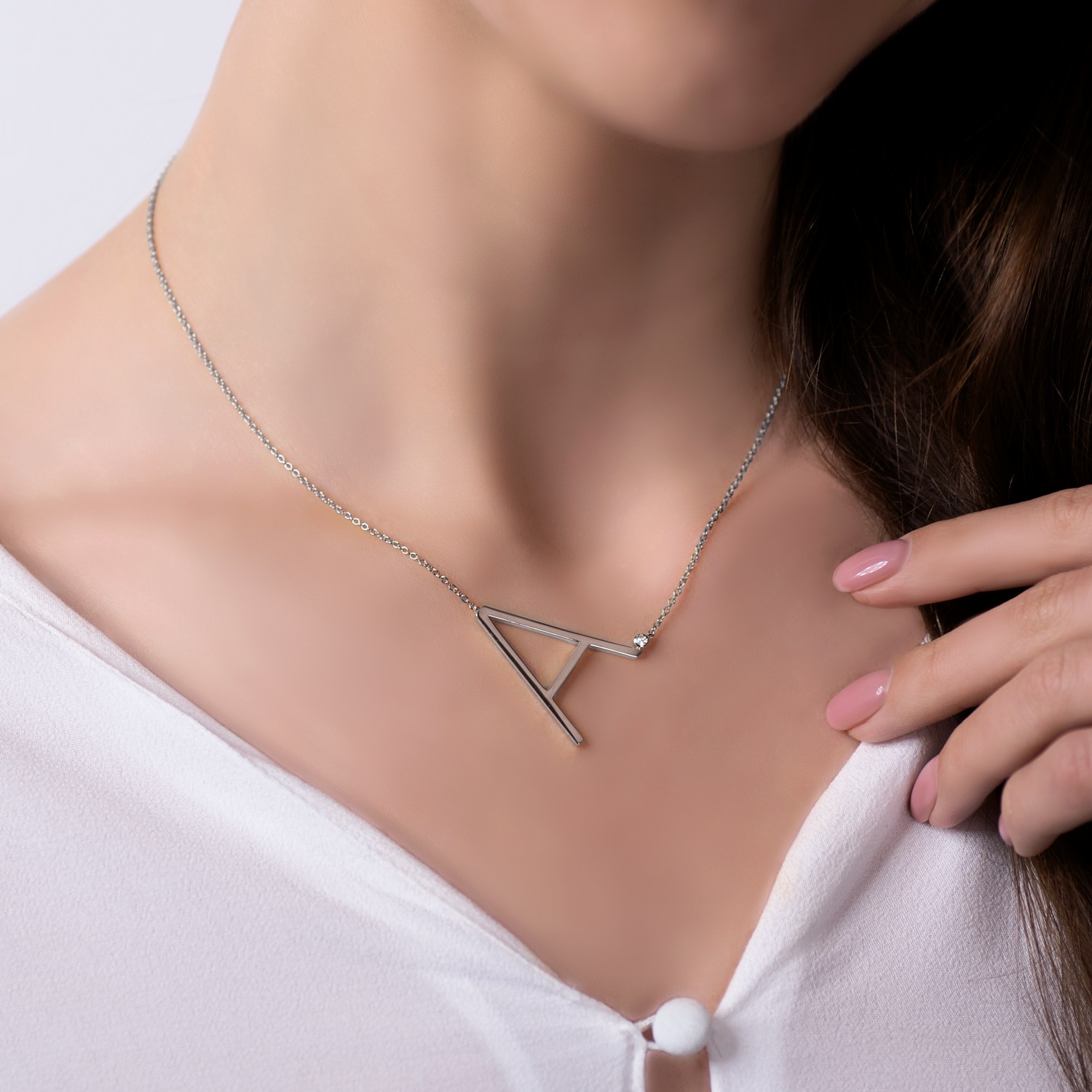 lightweight isolation Arrow Colier cu pandantiv litera A SAVICKI: argint, safir alb (SAVN113SAWSW1) | SAVICKI 1976 lightweight isolation Arrow Colier cu pandantiv litera A SAVICKI: argint, safir alb (SAVN113SAWSW1) | SAVICKI 1976