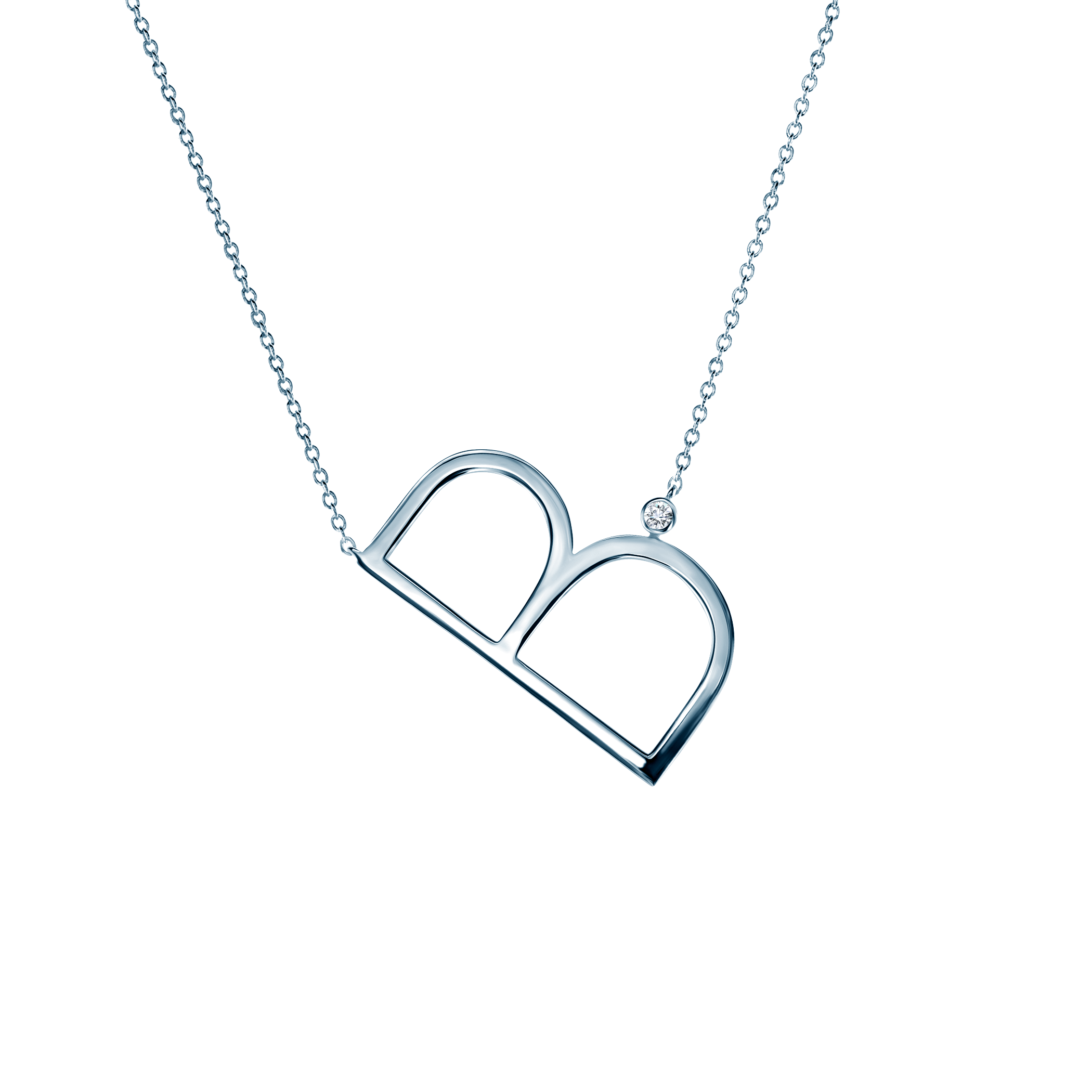 Naszyjnik celebrytka litera B Savicki: srebrny, biały szafir