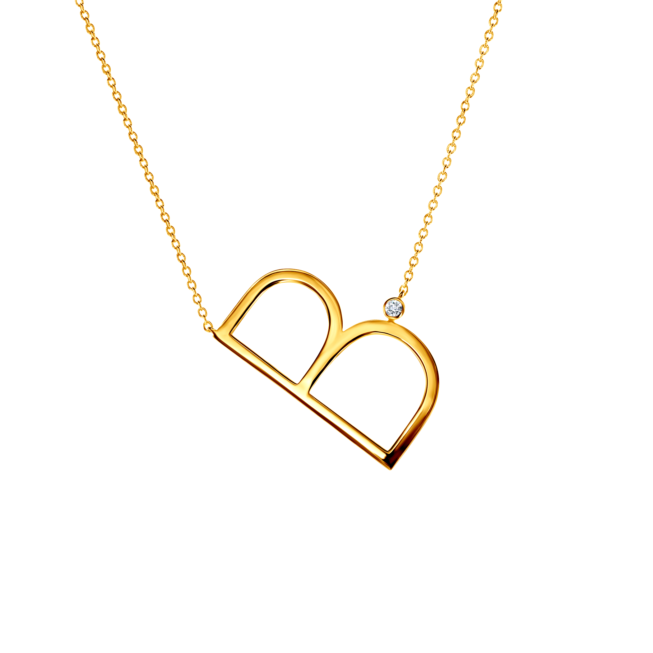 Naszyjnik celebrytka litera B Savicki: srebrny pozłacany, biały szafir