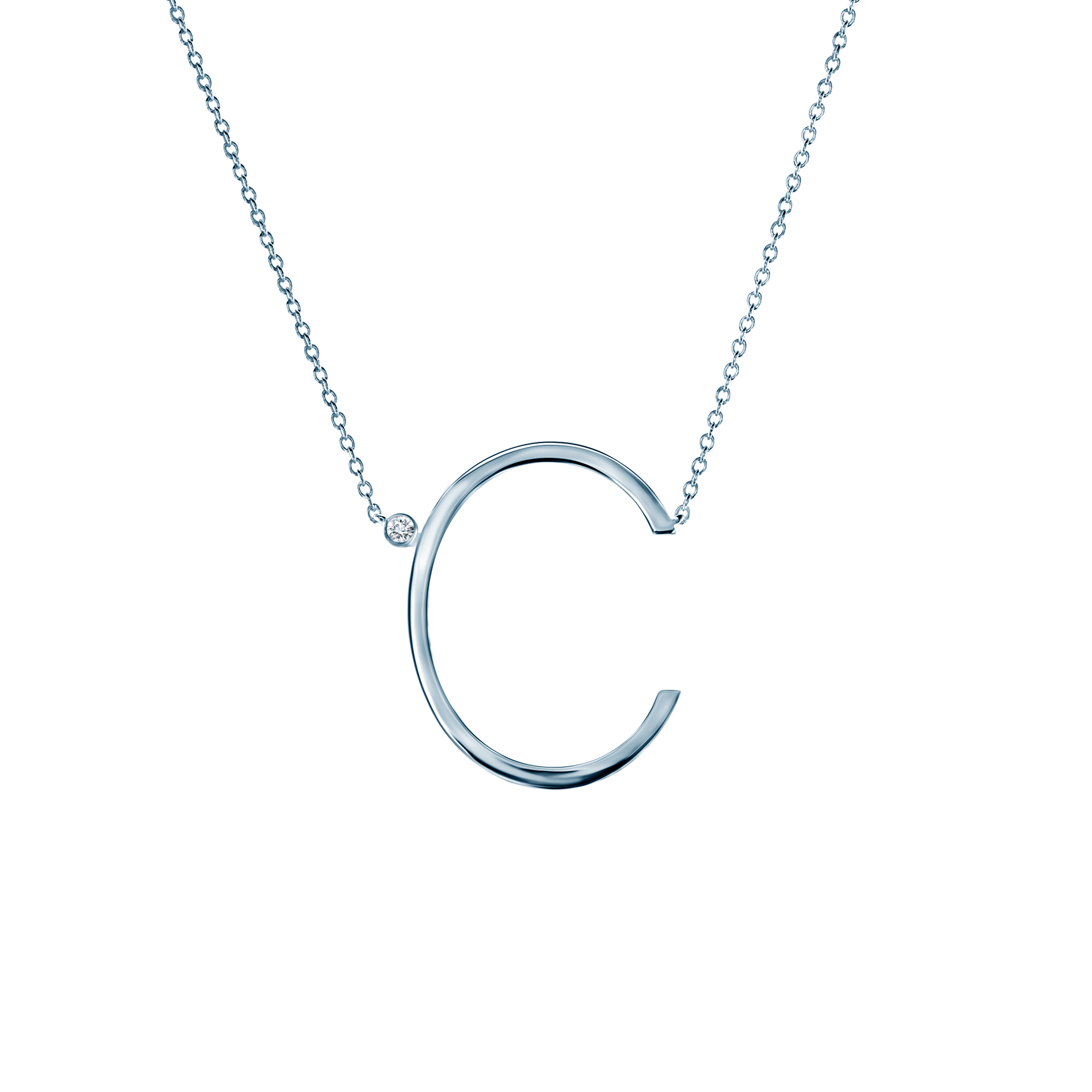 Naszyjnik celebrytka litera C Savicki: srebrny, biały szafir