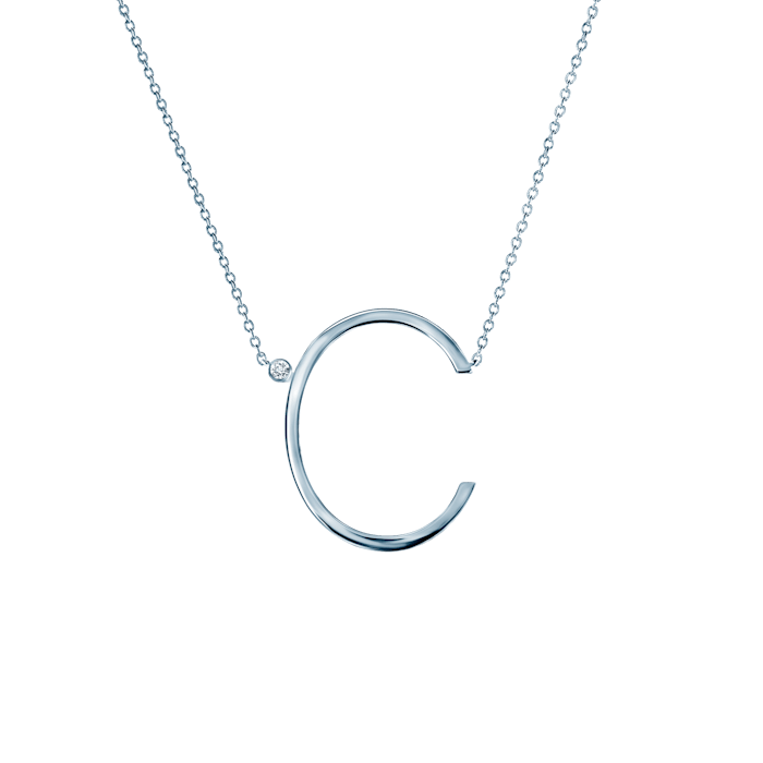Naszyjnik celebrytka litera C Savicki: srebrny, biały szafir