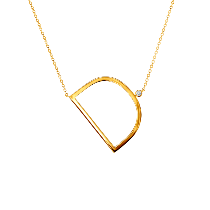 Naszyjnik celebrytka litera D Savicki: srebrny pozłacany, biały szafir