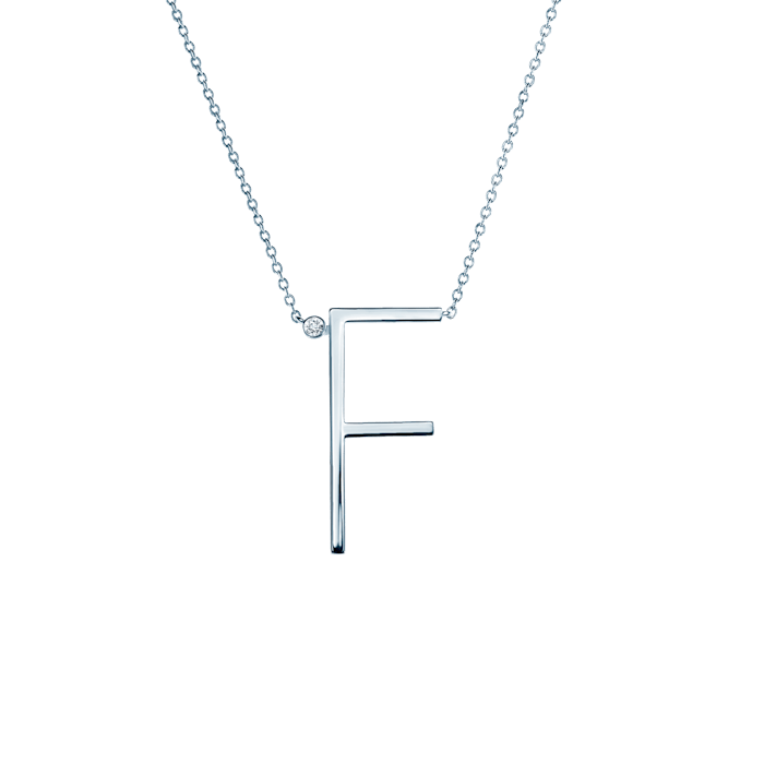 Náhrdelník s písmenem F SAVICKI: stříbro, bílý safír