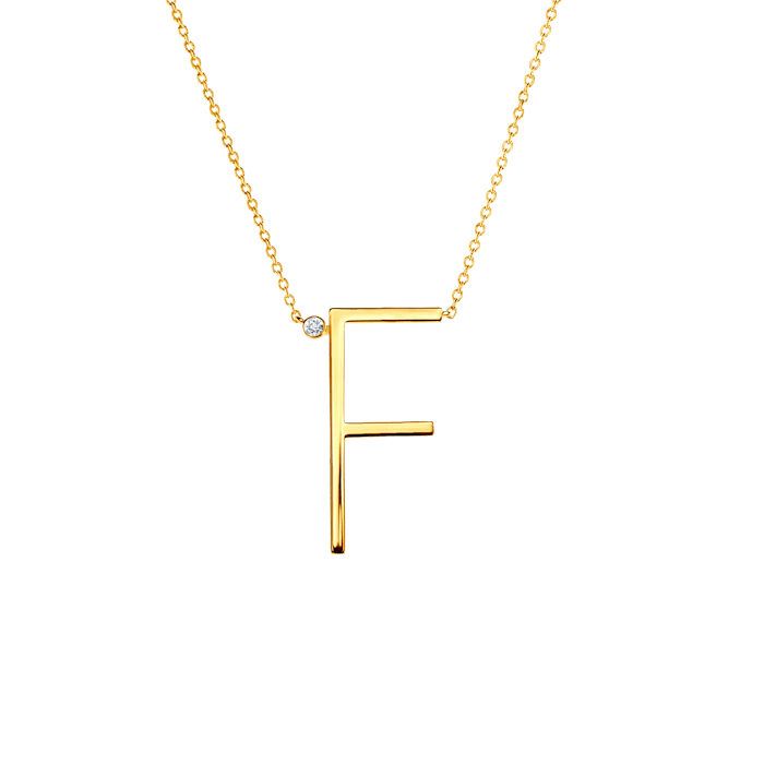 Náhrdelník s písmenem F SAVICKI: pozlacené stříbro, bílý safír
